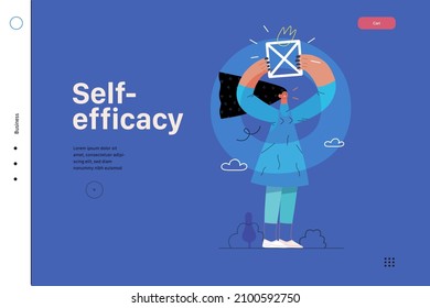 Startup illustration, website landing template Flat line vector modern concept illustration, startup metaphor. Concept of building new business, strategy, company processes. Self-efficacy