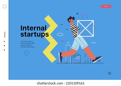 Startup illustration, website landing template Flat line vector modern concept illustration, startup metaphor. Concept of building new business, strategy, company processes. Internal startups