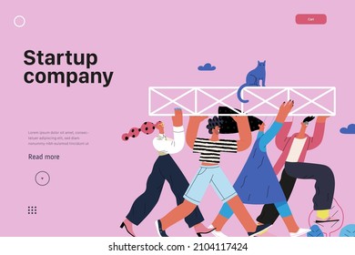 Startup illustration, website landing template Flat line vector modern concept illustration, startup metaphor. Concept of building new business, strategy, company processes. Startup company