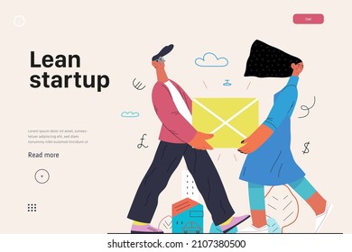 Startup illustration, website landing template Flat line vector modern concept illustration, startup metaphor. Concept of building new business, strategy, company processes. Lean startup