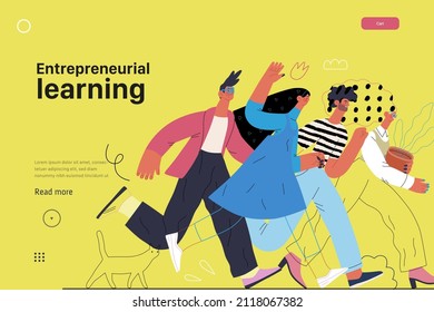 Startup illustration, website landing template Flat line vector modern concept illustration, startup metaphor. Concept of building new business, strategy, company processes. Entrepreneurial learning