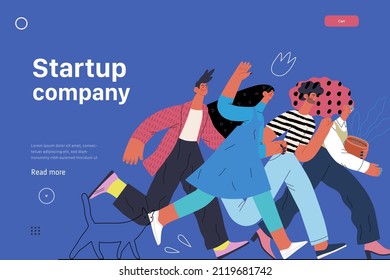 Startup illustration, website landing template Flat line vector modern concept illustration, startup metaphor. Concept of building new business, strategy, company processes. Startup company