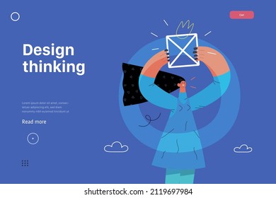 Startup illustration, website landing template Flat line vector modern concept illustration, startup metaphor. Concept of building new business, strategy, company processes. Design thinking