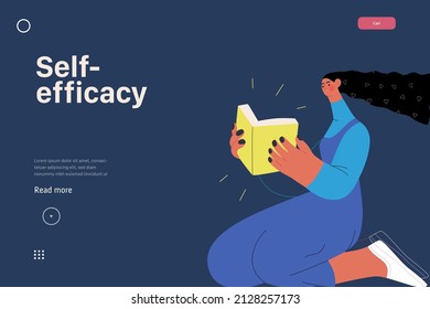 Startup illustration, website landing template Flat line vector modern concept illustration, startup metaphor. Concept of building new business, strategy, company processes. Self-efficacy