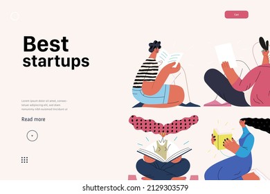 Startup illustration, website landing template Flat line vector modern concept illustration, startup metaphor. Concept of building new business, strategy, company processes. Best startups