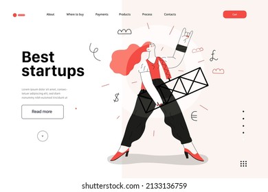 Startup illustration, website landing template Flat line vector modern concept illustration, startup metaphor. Concept of building new business, strategy, company processes. Best startups