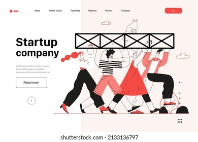 Startup illustration, website landing template Flat line vector modern concept illustration, startup metaphor. Concept of building new business, strategy, company processes. Startup company