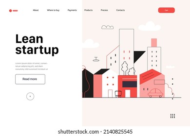 Startup illustration, website landing template Flat line vector modern concept illustration, startup metaphor. Concept of building new business, strategy, company processes. Lean startup