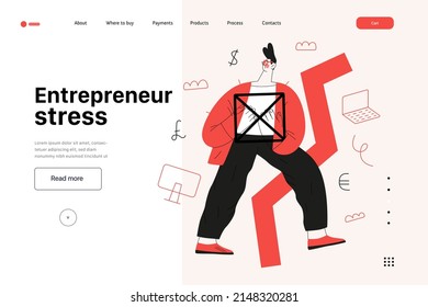Startup illustration, website landing template Flat line vector modern concept illustration, startup metaphor. Concept of building new business, strategy, company processes. Entrepreneur stress
