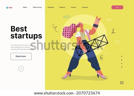 Startup illustration, website landing template Flat line vector modern concept illustration, startup metaphor. Concept of building new business, strategy, company processes. Best startups