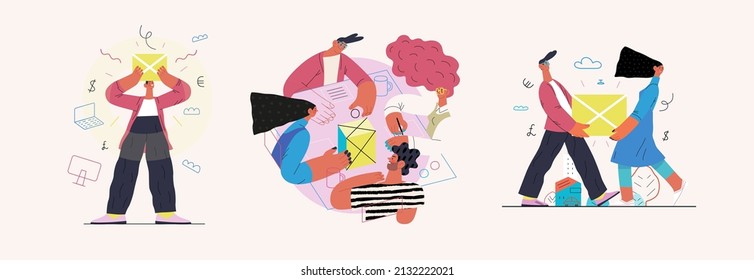 Startup illustrations set. Flat line vector modern concept illustration of people, startup metaphor. Concept of building new business, planning, strategy, teamwork and management. Company processes