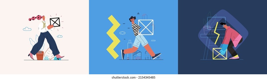 Startup illustrations set. Flat line vector modern concept illustration of people, startup metaphor. Concept of building new business, planning, strategy, teamwork and management. Company processes