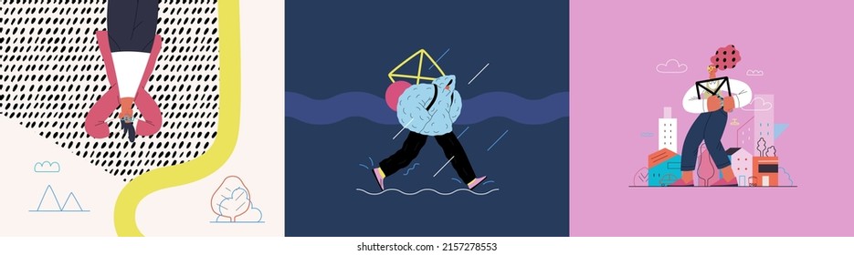 Startup illustrations set. Flat line vector modern concept illustration of people, startup metaphor. Concept of building new business, planning, strategy, teamwork and management. Company processes