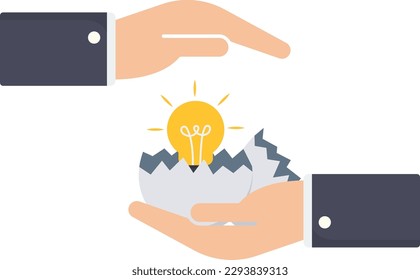 Startup incubator, funding business since early bird or beginning, success business idea or innovation, venture capital concept, incubate startup lightbulb, idea in bird nest.
