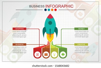 Startup info graphics with 4 circle vertical data template