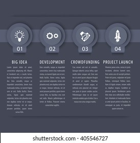 Startup infographic template elements, 1, 2, 3, 4 steps, timeline, in gray and white, vector illustration