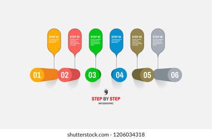 Startup infographic template with six steps. Business concept. Vector illustration for marketing, research, statistics and analytics.