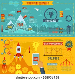 Startup infographics set with business development  market strategy charts vector illustration