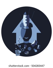 start-up, innovation, creative, rocket, idea, illustration, modern, flat, flight, vector, rocketship, success