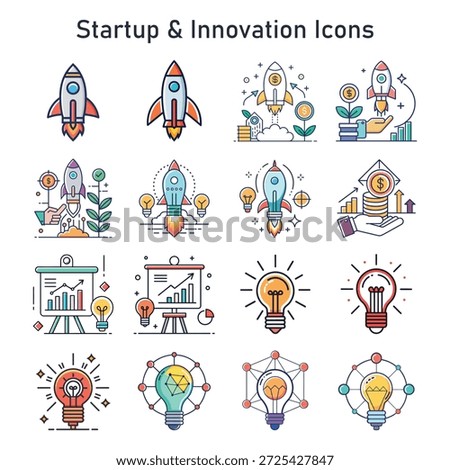 Startup and Innovation Icons. Vector Icons for Ideas, Technology, Growth and New Ventures
