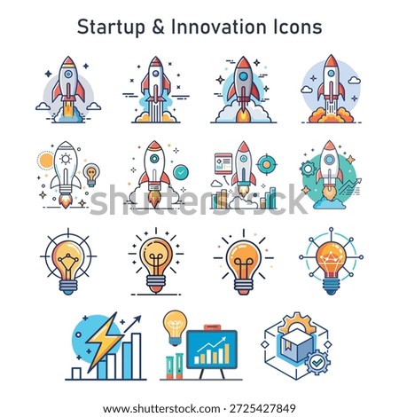 Startup and Innovation Icons. Vector Icons for Ideas, Technology, Growth and New Ventures