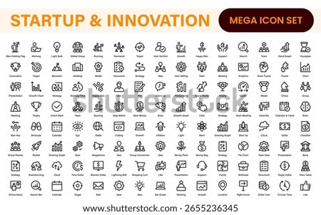 Startup and innovation line icons pack. Editable stroke, scalable symbols, modern collection.
