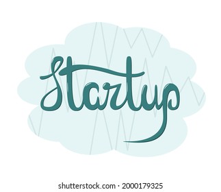 Startup. The inscription on a blue background.