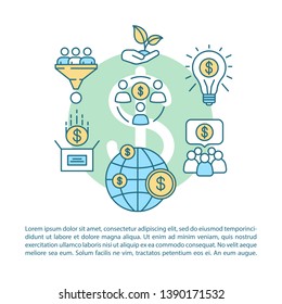 Startup investment article page vector template. Crowdfunding campaign. Brochure, magazine, booklet design element with linear icons and text boxes. Print design. Concept illustrations with text space