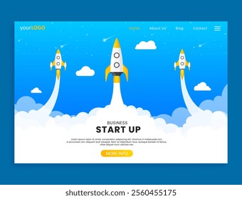 Startup landing page with rocket