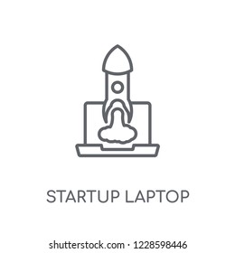 startup Laptop linear icon. Modern outline startup Laptop logo concept on white background from Startup Strategy and Success collection. Suitable for use on web apps, mobile apps and print media.