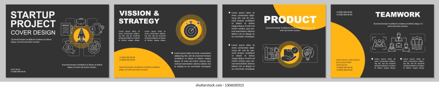 Startup launch brochure template. Business development. Flyer, booklet, leaflet print design with icons. Production. Vector page horizontal layouts for magazines, annual reports, advertising posters