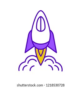 Startup launch color icon. Start business. Rocket, spaceship. Spacecraft. Project management. Isolated vector illustration