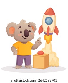 Startup launch concept – koala with rocket
