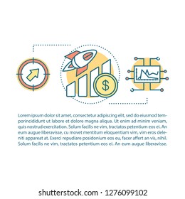 Startup launch concept linear illustration. Business development. Profit, income increasing. Article, brochure, magazine page. Market growth. Thin line icons with text boxes. Vector outline drawing