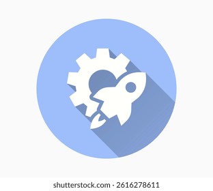 Startup launch flat icon. Simple illustration with long shadow for graphic and web design.