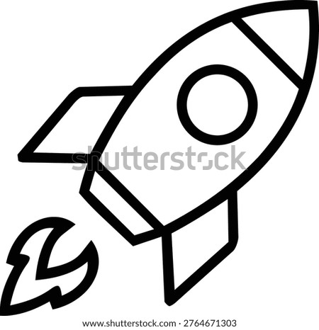 Startup launch icon in a clean outline style featuring a rocket taking off to represent new ventures.