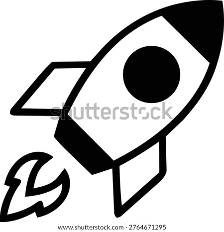 Startup launch icon in a modern mixed style featuring a rocket taking off to represent new ventures.