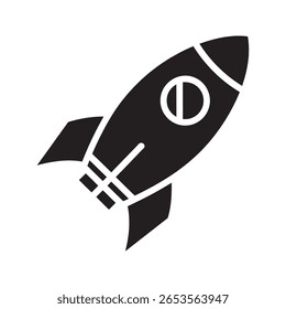 Ícone de lançamento de start-up com um foguete para novos empreendimentos de negócios e desenvolvimento de projetos um símbolo para o crescimento da inovação e sucesso da missão ícone de glifo sólido vetor rápido