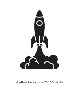 Ícone de lançamento de start-up com um foguete para novo projeto de negócios que representa a velocidade da inovação e o sucesso do crescimento do mercado vetor exploração ícone de glifo sólido