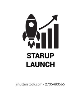 Startup Launch Rocket Growth Bar Chart Vector Icon