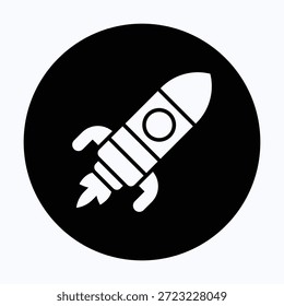 Icono Del Cohete Del Lanzamiento Del Inicio Que Representa El Lanzamiento Y La Innovación Nuevos Del Negocio, Icono Circular Negro Del Estilo Del Glifo. 