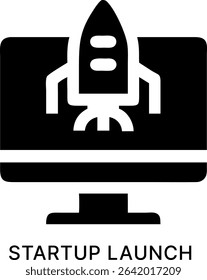 Startup Launch Rocket Monitor Black Fill Icon Design
