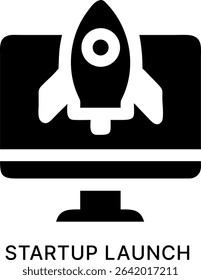 Startup Launch Rocket Monitor Black Fill Icon Design