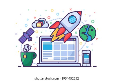 Startup launch rocket success new business vector