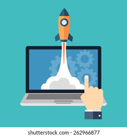 Startup, launching new product concept. Colorful flat design icon.  Vector illustration