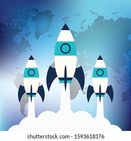 Startup launching process flat web info graphic technology online service application internet business concept vector.