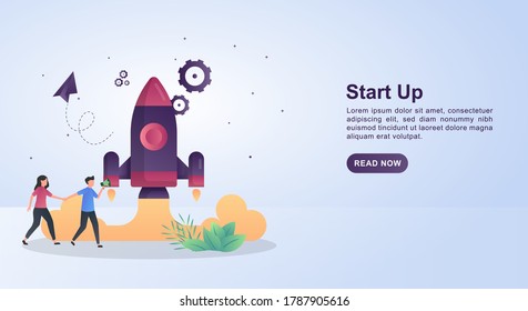 Start-up launching rocket illustration concept