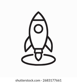 Startup Launchpad Icon Vector – Cohete minimalista con base circular en blanco y negro