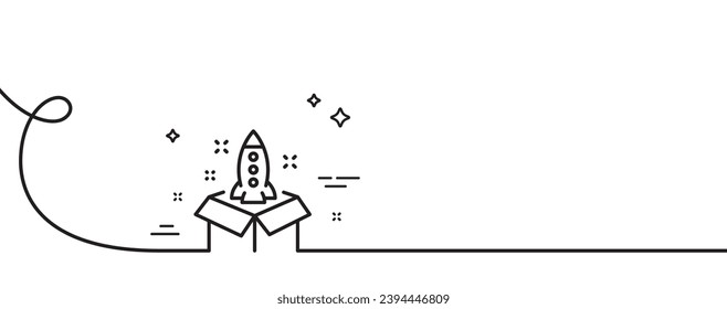 Startup line icon. Continuous one line with curl. Launch Project sign. Out of the box symbol. Startup single outline ribbon. Loop curve pattern. Vector
