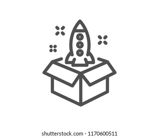 Startup line icon. Launch Project sign. Out of the box symbol. Quality design element. Classic style startup icon. Editable stroke. Vector